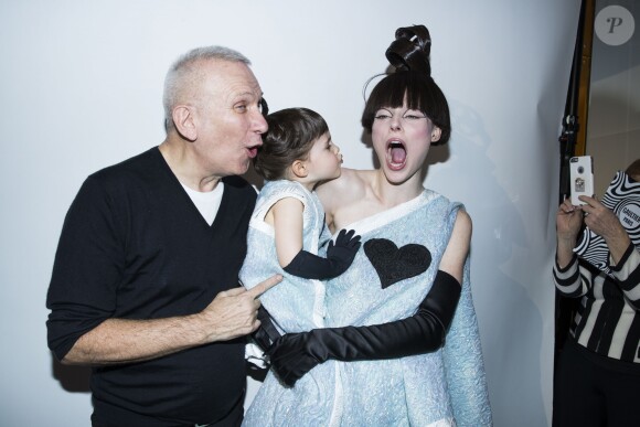 Jean-Paul Gaultier, Coco Rocha et sa fille Ioni au défilé de mode Jean Paul Gaultier, collection haute couture printemps-été 2018, à Paris. Le 24 janvier 2018  © Olivier Borde / Bestimage