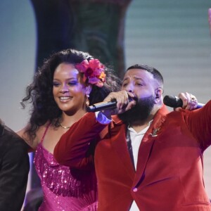 Rihanna interprète "Wild Thoughts" lors de la 60e cérémonie des Grammy Awards au Madison Square Garden de New York le 28 janvier 2018.