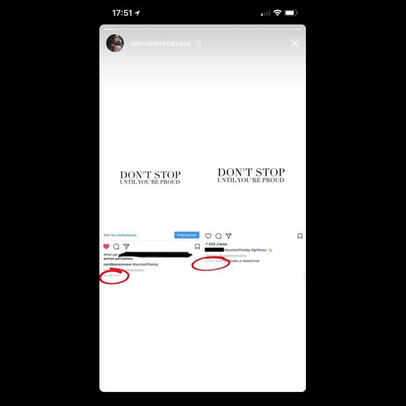 Caroline Receveur pointe du doigt Nabilla sur Instagram... sans la mentionner. Le 29 janvier 2018.