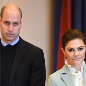 Le prince William, duc de Cambridge, et la princesse Victoria de Suède - Visite du collège Matteuskolan à Stockholm. Le 31 janvier 2018  31 January 2018. The Duke and Duchess of Cambridge, accompanied by Crown Princess Victoria and Prince Daniel, visit Matteusskolan School and join children taking part in mental health activity sessions in Stockholm, Sweden, on the 31st January 2018.30/01/2018 - Stockholm