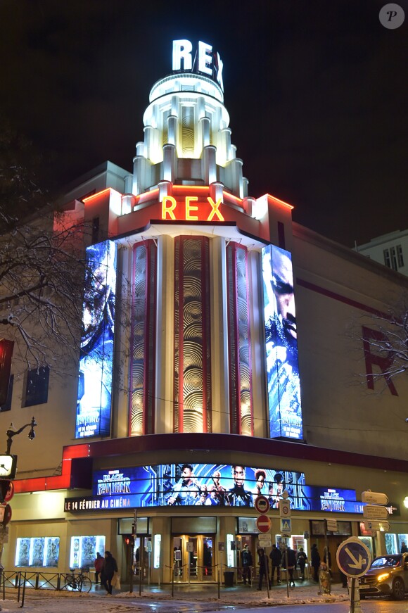 Illustration de la façade du cinéma Grand Rex - Projection du nouveau Marvel "Black Panther" au cinéma Grand Rex à Paris, France, le 7 février 2018. © Gorassini-Guirec/Bestimage