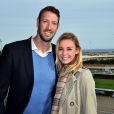 Exclusif - Alain Bernard et sa compagne Faustine ont découvert en amoureux l'univers des courses hippiques - Journée caritative au profit de la Fondation Claude Pompidou à l'Hippodrome de la Côte d'Azur à Cagnes-sur-Mer, le 11 février 2018. © Bruno Bébert/LMS/Bestimage
