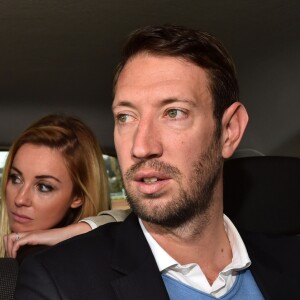 Exclusif - Brahim Asloum, Faustine et son compagnon Alain Bernard dans la voiture suiveuse - Journée caritative au profit de la Fondation Claude Pompidou à l'Hippodrome de la Côte d'Azur à Cagnes-sur-Mer, le 11 février 2018. © Bruno Bebert/LMS/Bestimage