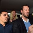 Exclusif - Brahim Asloum, Faustine et son compagnon Alain Bernard dans la voiture suiveuse - Journée caritative au profit de la Fondation Claude Pompidou à l'Hippodrome de la Côte d'Azur à Cagnes-sur-Mer, le 11 février 2018. © Bruno Bebert/LMS/Bestimage