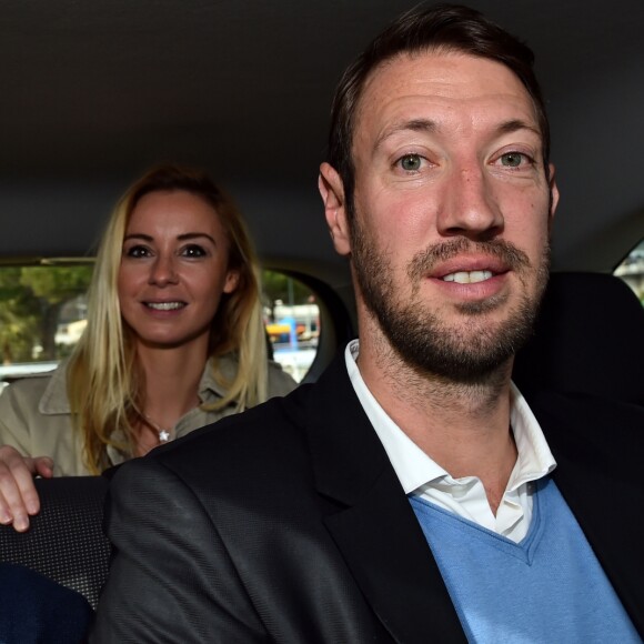 Exclusif - Brahim Asloum, Faustine et son compagnon Alain Bernard dans la voiture suiveuse - Journée caritative au profit de la Fondation Claude Pompidou à l'Hippodrome de la Côte d'Azur à Cagnes-sur-Mer, le 11 février 2018. © Bruno Bebert/LMS/Bestimage