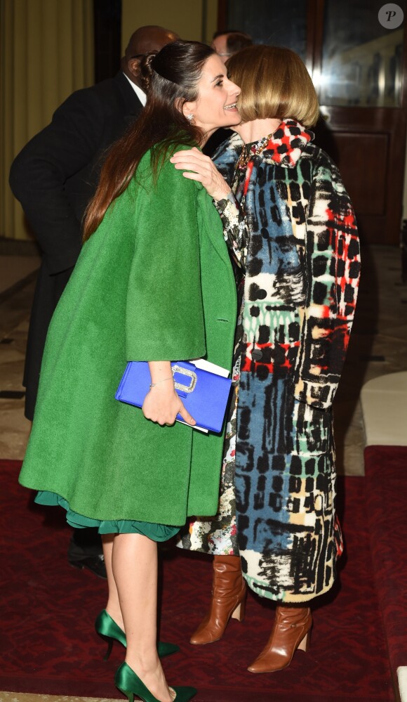 Livia Firth Giuggioli et Anna Wintour à la réception organisée pour célébrer le "Commonwealth Fashion Exchange" au Palais de Buckingham à Londres, le 19 février 2018.