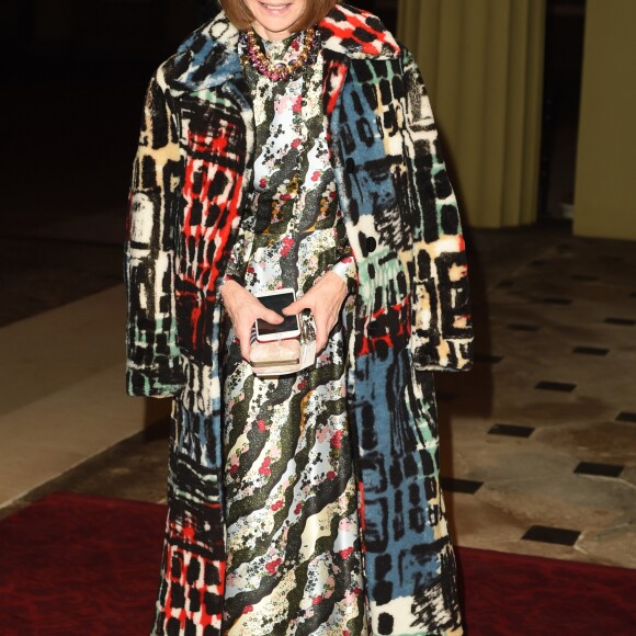 Anna Wintour à la réception organisée pour célébrer le "Commonwealth Fashion Exchange" au Palais de Buckingham à Londres, le 19 février 2018.