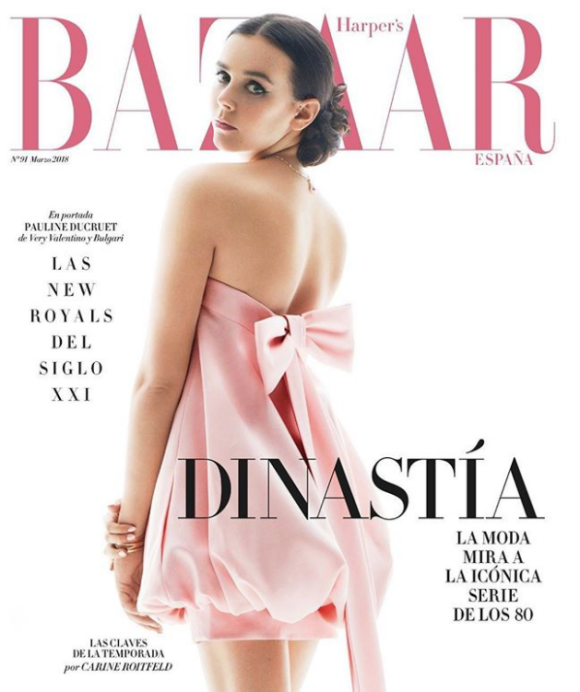 Pauline Ducruet, fille de la princesse Stéphanie de Monaco, fait la couverture du numéro de mars 2018 de l'édition espagnole d'Harper's Bazaar. Direction artistique Beatriz Moreno de la Cova.