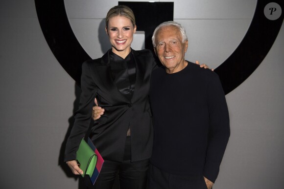 Michelle Hunziker et Giorgio Armani - Défilé de mode "Giorgio Armani" lors de la fashion week de Milan. Le 24 février 2018.