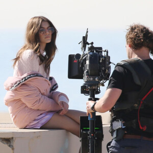 Exclusif - Kaia Gerber en séance photo pour la nouvelle campagne publicitaire de Karl Lagerfeld sur la plage de Santa Monica. Los Angeles, le 31 janvier 2018. © CPA/Bestimage