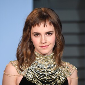 Emma Watson (avec un tatouage Time's Up) lors de la Vanity Fair Oscar Party à Beverly Hills, Los Angeles, le 4 mars 2018.