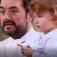 Jean-François Piège et son adorable fils Antoine dans "Top Chef 2018" (M6), le 7 mars 2018.