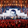La troupe des Enfoirés à l'occasion du spectacle "Musique !" joué au Zénith de Starsbourg en janvier 2018.