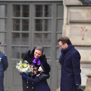 La princesse Victoria, accompagnée par son mari le prince Daniel et leur fille la princesse Estelle, célébrait le 12 mars 2018 avec le public la saint Victoria dans la cour intérieur du palais royal Drottningholm, à Stockholm.