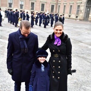 La princesse Victoria, accompagnée par son mari le prince Daniel et leur fille la princesse Estelle, célébrait le 12 mars 2018 avec le public la saint Victoria dans la cour intérieur du palais royal Drottningholm, à Stockholm.