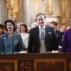 La princesse héritière Victoria de Suède avec sa fille la princesse Estelle lors du Te Deum le 12 mars 2018 en la chapelle royale à Stockholm suite à la naissance de la princesse Adrienne.