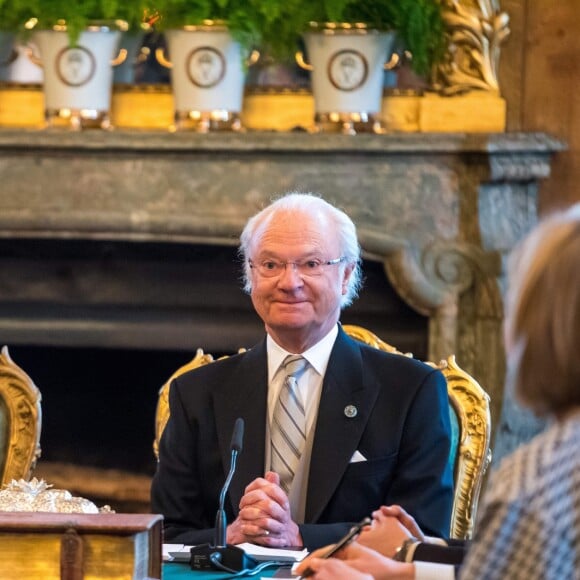 La princesse héritière Victoria de Suède lors de la proclamation le 12 mars 2018 à Stockholm suite de la naissance de la princesse Adrienne.