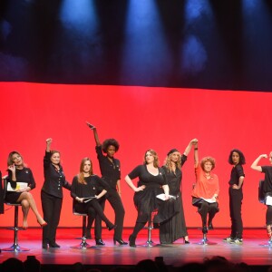 Sandrine Rousseau, Catherine Arditi, Rachel Khan, Juliette Arnaud, Charlotte Gaccio, Nicole Calfan, Christelle Chollet, Alison Wheeler, Sophia Aram, Andréa Ferréol, Delphine Horvilleur, Eden Ducourant, Chloé Jouannet, Stéphanie Bataille, Wendy Bouchard - Représentation de la pièce "Les Monologues du Vagin" au théâtre le Comédia à Paris le 12 mars 2018. © Guirec Coadic/Bestimage