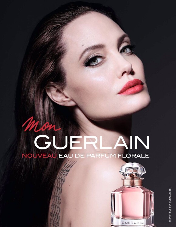Angelina Jolie est la nouvelle égérie de Guerlain pour la nouvelle eau de parfum "Mon Guerlain Eau de Parfum Florale". Mars 2018.