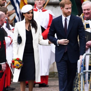 Le prince Harry et sa fiancée Meghan Markle lors du Commonwealth Day en l'abbaye de Westminster à Londres le 12 mars 2018