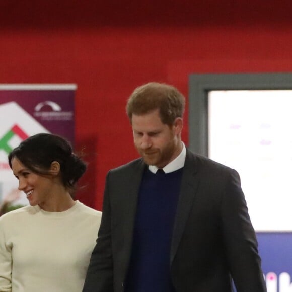 Le prince Harry et Meghan Markle en visite à Belfast en Irlande du Nord le 23 mars 2018, à l'Eikon Centre pour un événement consacré à la 2e année d'Amazing the Space, initiative de pacification lancée par le prince en septembre 2017.