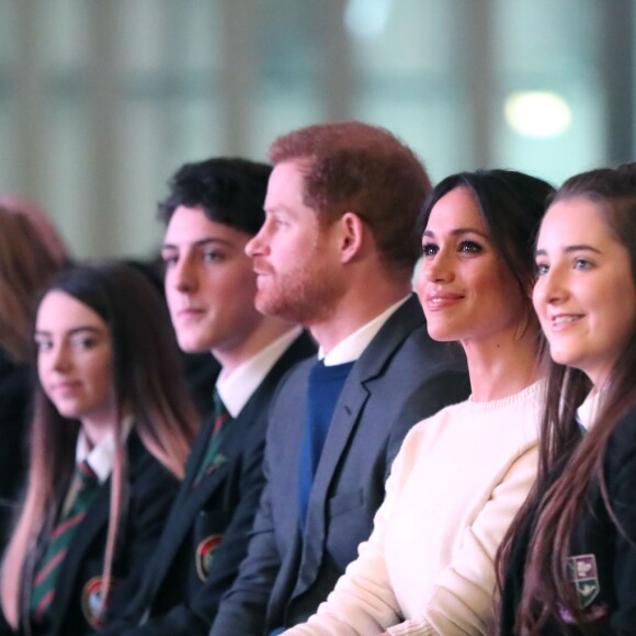 Le prince Harry et Meghan Markle en visite à Belfast en Irlande du Nord le 23 mars 2018, à l'Eikon Centre pour un événement consacré à la 2e année d'Amazing the Space, initiative de pacification lancée par le prince en septembre 2017.