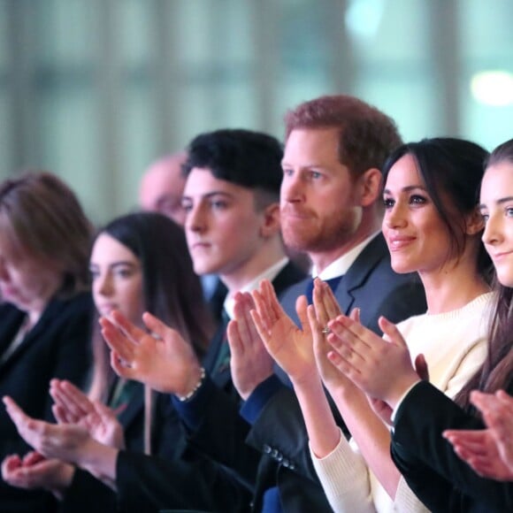 Le prince Harry et Meghan Markle en visite à Belfast en Irlande du Nord le 23 mars 2018, à l'Eikon Centre pour un événement consacré à la 2e année d'Amazing the Space, initiative de pacification lancée par le prince en septembre 2017.