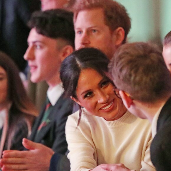 Le prince Harry et Meghan Markle en visite à Belfast en Irlande du Nord le 23 mars 2018, à l'Eikon Centre pour un événement consacré à la 2e année d'Amazing the Space, initiative de pacification lancée par le prince en septembre 2017.