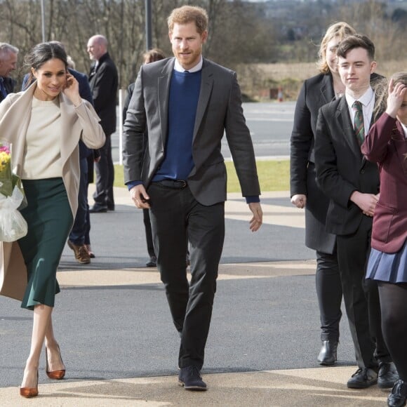 Le prince Harry et Meghan Markle en visite à Belfast en Irlande du Nord le 23 mars 2018, à l'Eikon Centre pour un événement consacré à la 2e année d'Amazing the Space, initiative de pacification lancée par le prince en septembre 2017.