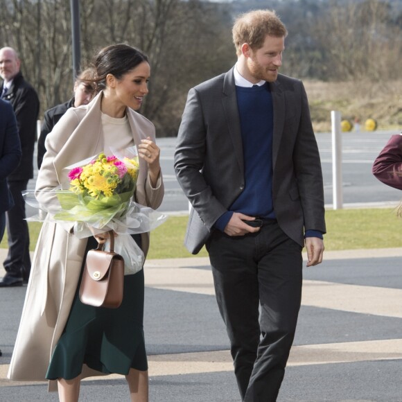 Le prince Harry et Meghan Markle en visite à Belfast en Irlande du Nord le 23 mars 2018, à l'Eikon Centre pour un événement consacré à la 2e année d'Amazing the Space, initiative de pacification lancée par le prince en septembre 2017.