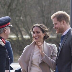 Le prince Harry et Meghan Markle en visite à Belfast en Irlande du Nord le 23 mars 2018, à l'Eikon Centre pour un événement consacré à la 2e année d'Amazing the Space, initiative de pacification lancée par le prince en septembre 2017.