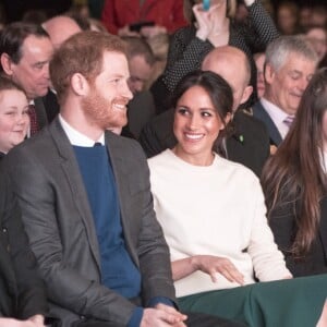 Le prince Harry et Meghan Markle en visite à Belfast en Irlande du Nord le 23 mars 2018, à l'Eikon Centre pour un événement consacré à la 2e année d'Amazing the Space, initiative de pacification lancée par le prince en septembre 2017.