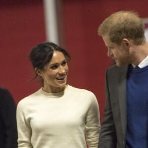 Le prince Harry et Meghan Markle en visite à Belfast en Irlande du Nord le 23 mars 2018, à l'Eikon Centre pour un événement consacré à la 2e année d'Amazing the Space, initiative de pacification lancée par le prince en septembre 2017.