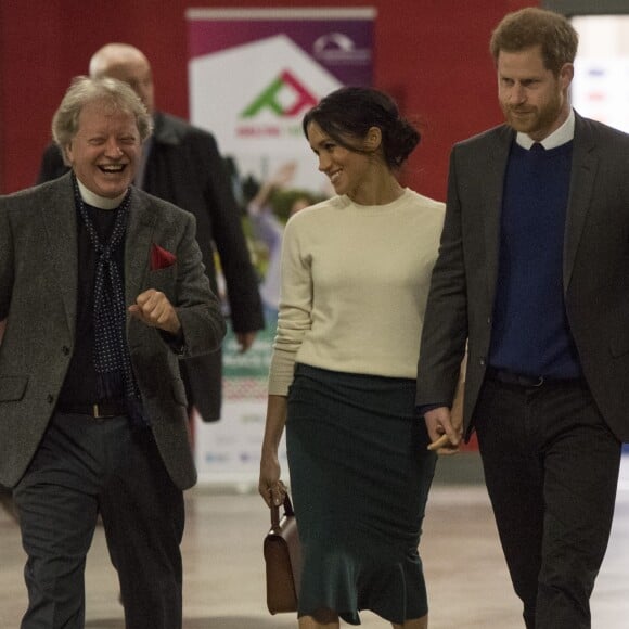 Le prince Harry et Meghan Markle en visite à Belfast en Irlande du Nord le 23 mars 2018, à l'Eikon Centre pour un événement consacré à la 2e année d'Amazing the Space, initiative de pacification lancée par le prince en septembre 2017.