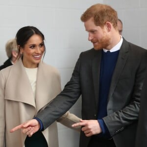 Le prince Harry et Meghan Markle en visite à Belfast en Irlande du Nord le 23 mars 2018, à l'Eikon Centre pour un événement consacré à la 2e année d'Amazing the Space, initiative de pacification lancée par le prince en septembre 2017.