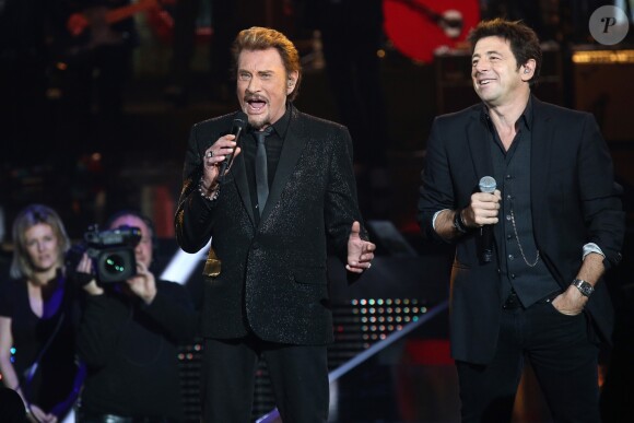 Exclusif - Johnny Hallyday et Patrick Bruel - Enregistrement de l'émission "Johnny, la soirée événement", qui a été diffusée sur TF1 le 20 décembre 2014.