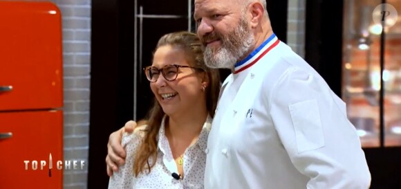 Carla, la copine de Camille, et Philippe Etchebest dans l'épisode 10 de "Top Chef" (M6), diffusé mercredi 4 avril 2018.