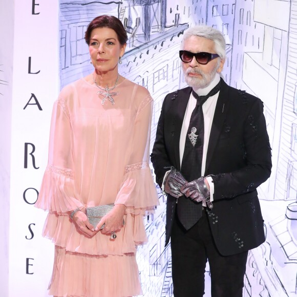 H.R.H. la princesse Caroline de Hanovre et Karl Lagerfeld - 64ème Bal de la Rose sur le thème de Manhattan, imaginé par K.Lagerfeld, au profit de la Fondation Princesse Grace, dans la Salle des Étoiles au Sporting Monte Carlo à Monaco. Le 24 mars 2018 © Olivier Huitel / Pool Restreint Monaco / Bestimage