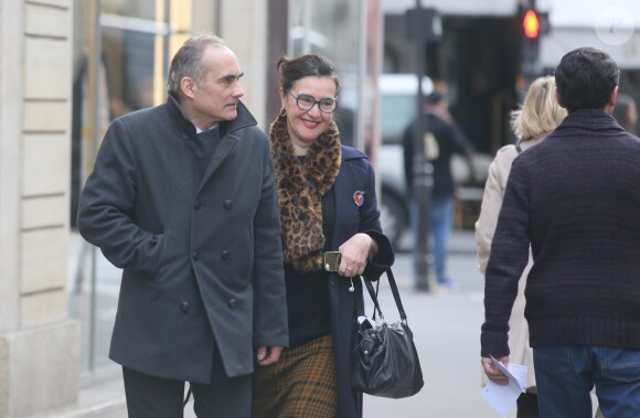 Thomas Chabrol et des proches - Obsèques de Stéphane Audran en l'église Saint-Roch à Paris. Le 3 avril 2018