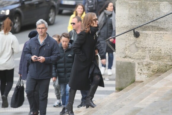 Isabelle Huppert - Obsèques de Stéphane Audran en l'église Saint-Roch à Paris. Le 3 avril 2018