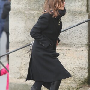 Isabelle Huppert - Obsèques de Stéphane Audran en l'église Saint-Roch à Paris. Le 3 avril 2018