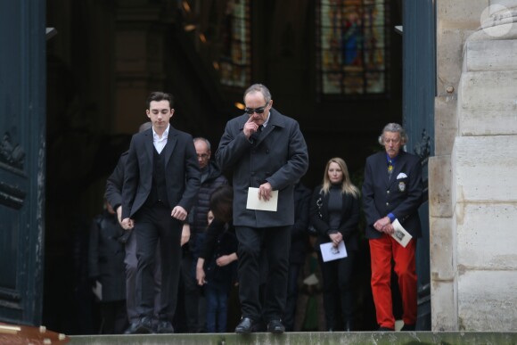 Thomas Chabrol - Sorties des obsèques de Stéphane Audran en l'église Saint-Roch à Paris. Le 3 avril 2018