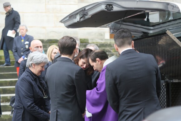 Thomas Chabrol - Sorties des obsèques de Stéphane Audran en l'église Saint-Roch à Paris. Le 3 avril 2018