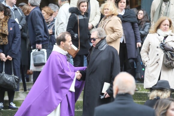 Katia Tchenko et Jean-Paul Scarpitta - Sorties des obsèques de Stéphane Audran en l'église Saint-Roch à Paris. Le 3 avril 2018