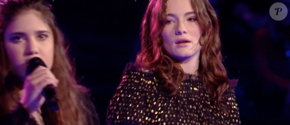 Capucine et Sherley Paredes dans The Voice 7 sur TF1, le 7 avril 2018.