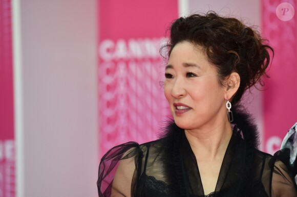 Sandra Oh ("Killing Eve") sur le Pink Carpet lors du premier festival CanneSéries pour la présentation des séries "Killing Eve" et "When Heroes Fly", à Cannes, le 8 avril 2018. © Bruno Bebert/Bestimage
