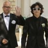 Pascal Obispo et son fils Sean et la mère de Pascal Obispo - Mariage civil et religieux de Pascal Obispo et Julie Hantson à la mairie et en l'église Notre-Dame-des-Flots au Cap-Ferret le 19 septembre 2015.