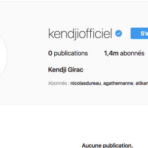 "Aucune publication", le compte Instagram de Kendji girac est vide, le 12 avril 2018.