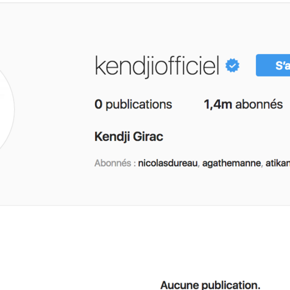 "Aucune publication", le compte Instagram de Kendji girac est vide, le 12 avril 2018.