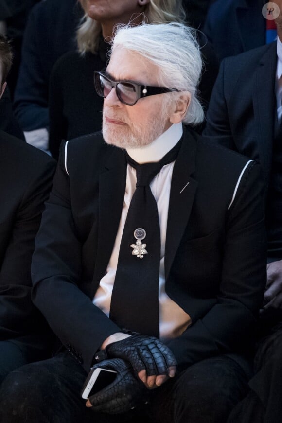 Karl Lagerfeld -au défilé de mode Dior Homme Automne-Hiver 2018-2019 au Grand Palais à Paris, le 20 janvier 2018. © Olivier Borde/Bestimage